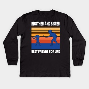 Brother Sister Playing Baseball Together Best Friends For Life Happy Father Mother Day Kids Long Sleeve T-Shirt